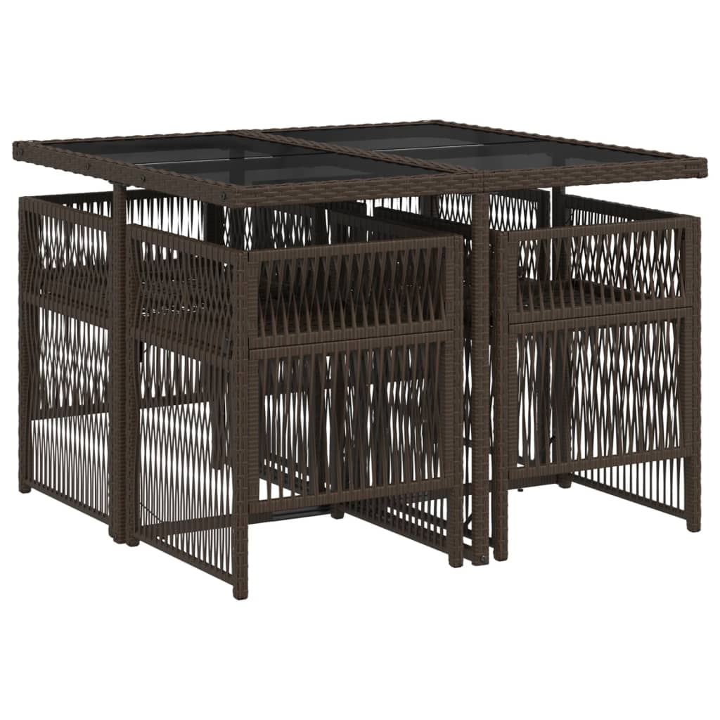 vidaXL Σετ Τραπεζαρίας Κήπου 5 Τεμαχίων Καφέ Συνθ. Ρατάν με Μαξιλάρια