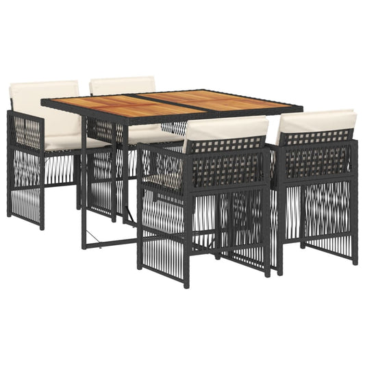 vidaXL Σετ Τραπεζαρίας Κήπου 5 Τεμαχίων Μαύρο Συνθ. Ρατάν με Μαξιλάρια