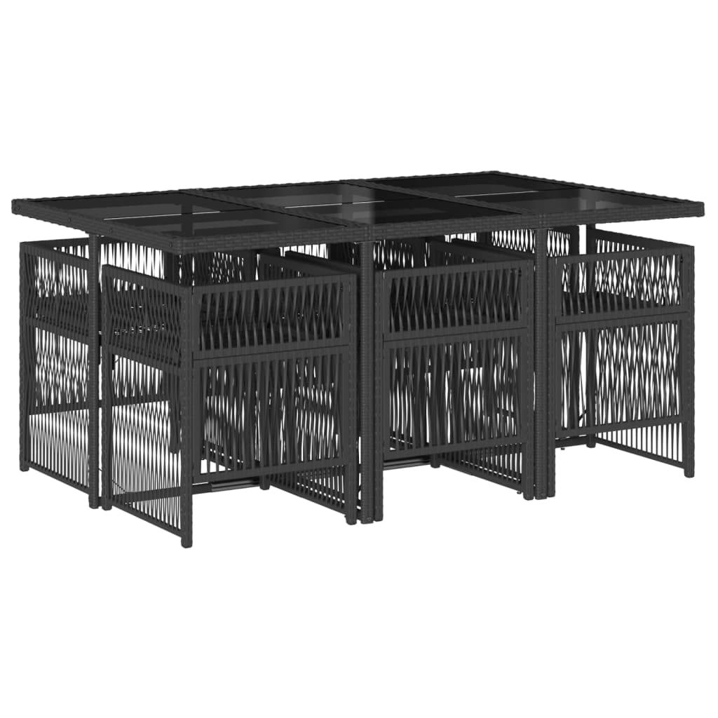 vidaXL Σετ Τραπεζαρίας Κήπου 7 Τεμ. Μαύρο Συνθετικό Ρατάν με Μαξιλάρια