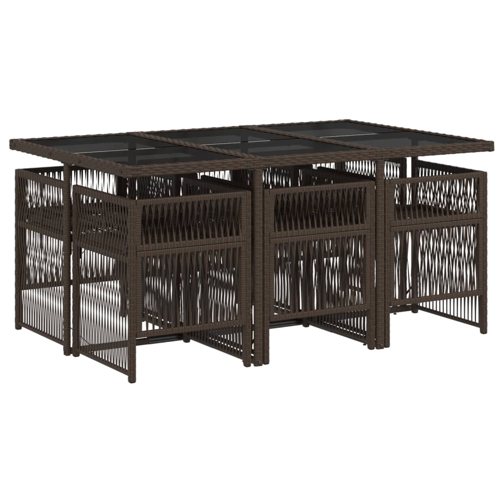 vidaXL Σετ Τραπεζαρίας Κήπου 7 τεμ. Καφέ Συνθετικό Ρατάν με Μαξιλάρια