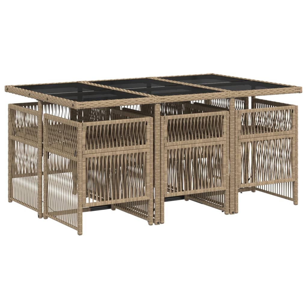 vidaXL Σετ Τραπεζαρίας Κήπου 7 τεμ. Μικτό Μπεζ Συνθ. Ρατάν & Μαξιλάρια