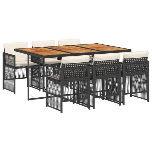 vidaXL Σετ Τραπεζαρίας Κήπου 7 Τεμ. Μαύρο Συνθετικό Ρατάν με Μαξιλάρια