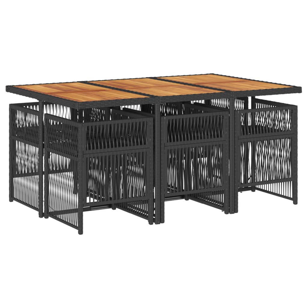 vidaXL Σετ Τραπεζαρίας Κήπου 7 Τεμ. Μαύρο Συνθετικό Ρατάν με Μαξιλάρια