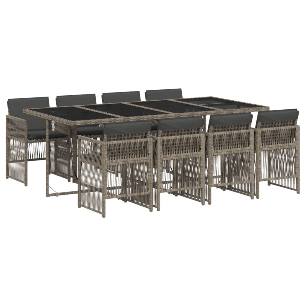 vidaXL Σετ Τραπεζαρίας Κήπου 9 τεμ. Γκρι Συνθ. Ρατάν με Μαξιλάρια