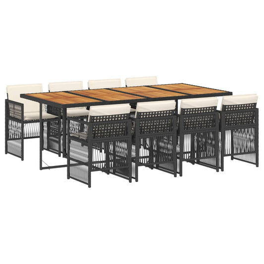 vidaXL Σετ Τραπεζαρίας Κήπου 9 τεμ Μαύρο από Συνθ. Ρατάν με Μαξιλάρια