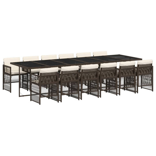 vidaXL Σετ Τραπεζαρίας Κήπου 13 τεμ. Καφέ από Συνθ. Ρατάν με Μαξιλάρια