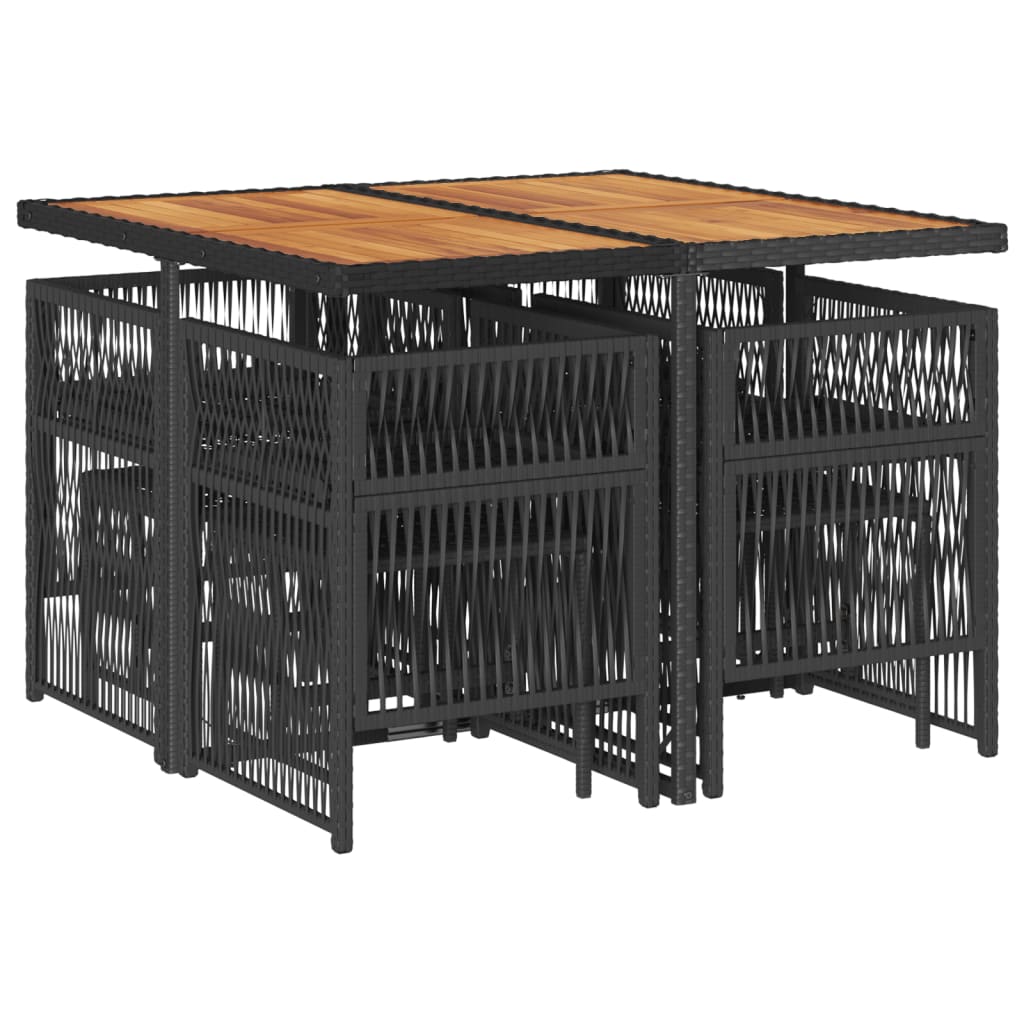 vidaXL Σετ Τραπεζαρίας Κήπου 9 τεμ Μαύρο από Συνθ. Ρατάν με Μαξιλάρια