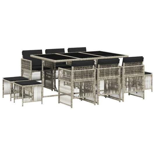 vidaXL Σετ Τραπεζαρίας Κήπου 11 τεμ. Αν. Γκρι Συνθ. Ρατάν με Μαξιλάρια