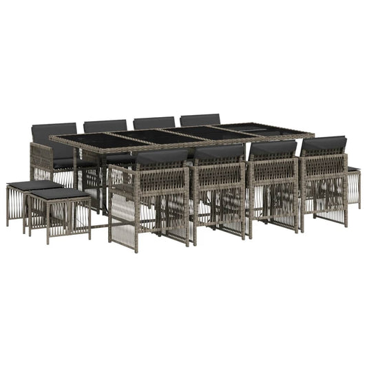 vidaXL Τραπεζαρία Κήπου 13 Τεμαχίων Γκρι Συνθετικό Ρατάν με Μαξιλάρια