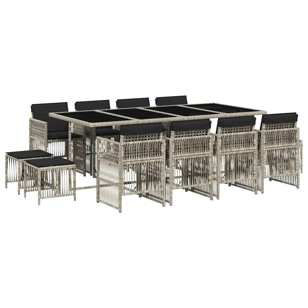 vidaXL Τραπεζαρία Κήπου 13 Τεμαχίων Γκρι Συνθετικό Ρατάν με Μαξιλάρια