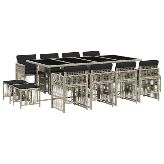 vidaXL Τραπεζαρία Κήπου 13 Τεμαχίων Γκρι Συνθετικό Ρατάν με Μαξιλάρια