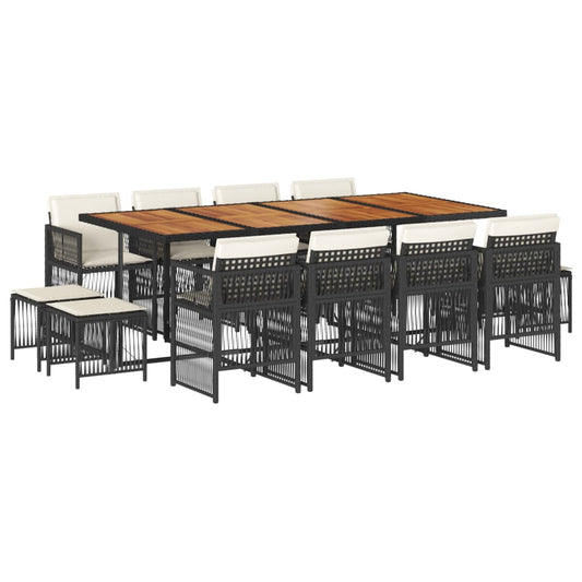 vidaXL Σετ Τραπεζαρίας Κήπου 13τεμ. Μαύρο από Συνθ. Ρατάν με Μαξιλάρια