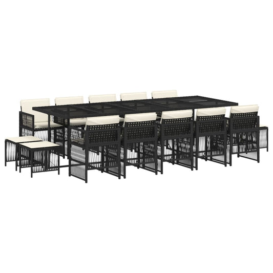 vidaXL Σετ Τραπεζαρίας Κήπου 15 τεμ Μαύρο από Συνθ. Ρατάν με Μαξιλάρια