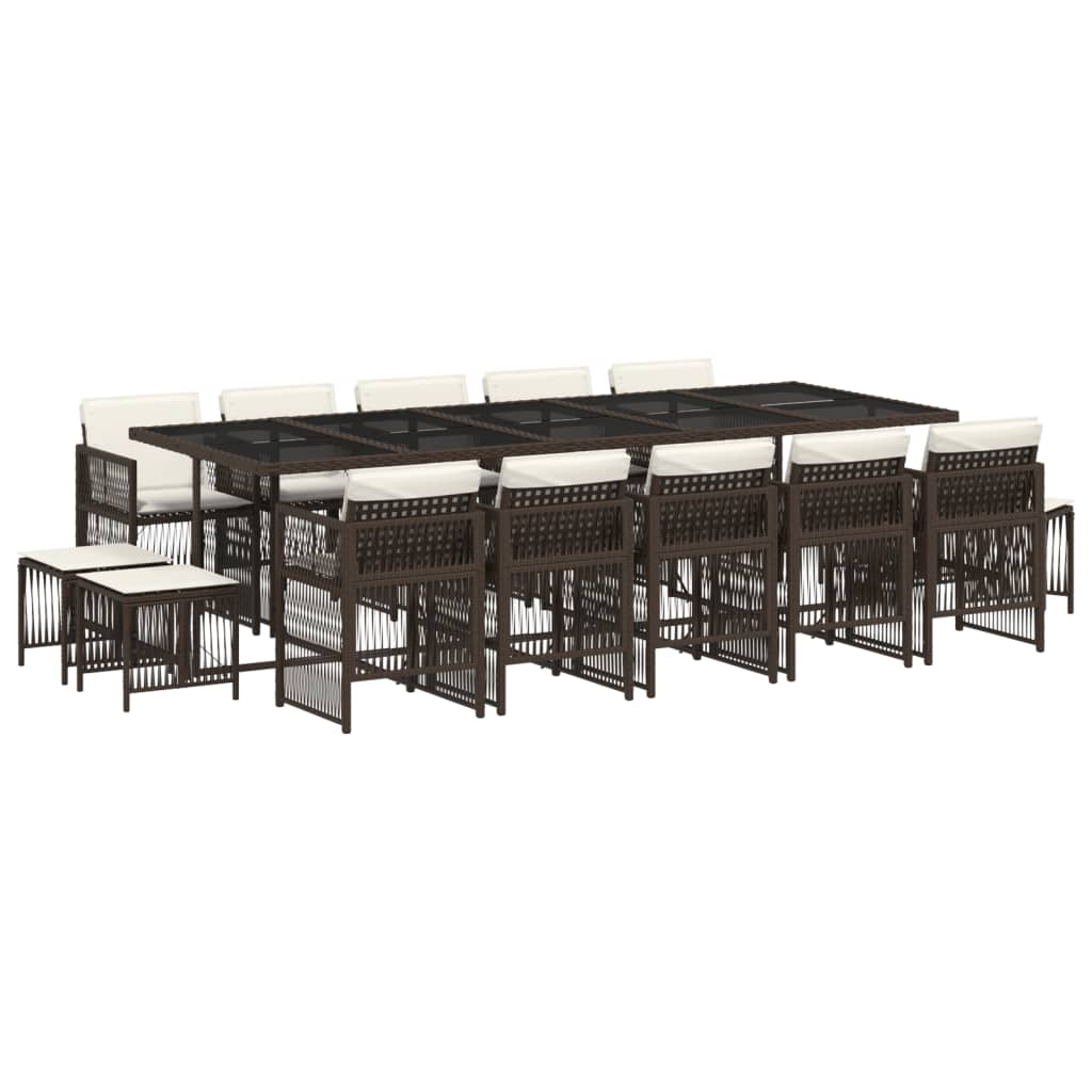 vidaXL Σετ Τραπεζαρίας Κήπου 15 τεμ Καφέ από Συνθ. Ρατάν με Μαξιλάρια