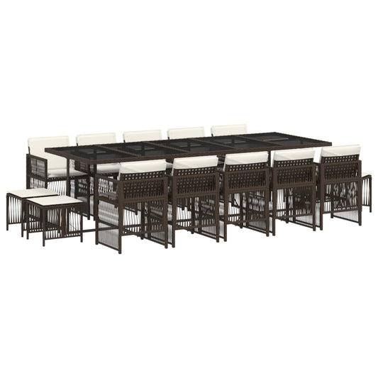 vidaXL Σετ Τραπεζαρίας Κήπου 15 τεμ Καφέ από Συνθ. Ρατάν με Μαξιλάρια