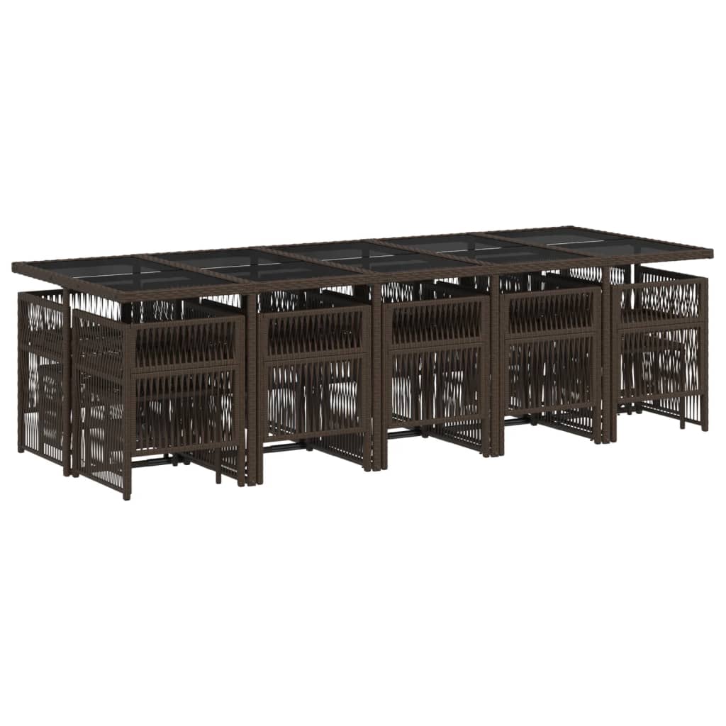 vidaXL Σετ Τραπεζαρίας Κήπου 15 τεμ Καφέ από Συνθ. Ρατάν με Μαξιλάρια