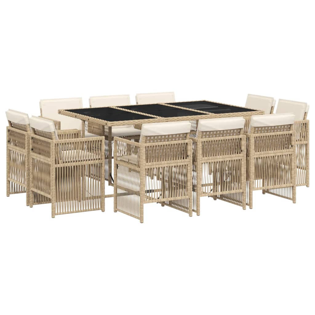 vidaXL Σετ Τραπεζαρίας Κήπου 11 τεμ. Μπεζ Συνθετικό Ρατάν με Μαξιλάρια