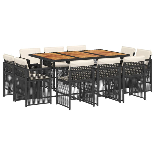 vidaXL Σετ Τραπεζαρίας Κήπου 11 τεμ Μαύρο από Συνθ. Ρατάν με Μαξιλάρια