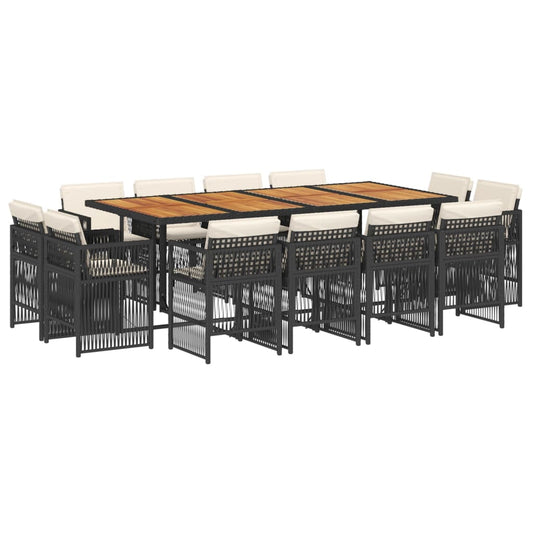 vidaXL Σετ Τραπεζαρίας Κήπου 13τεμ. Μαύρο από Συνθ. Ρατάν με Μαξιλάρια