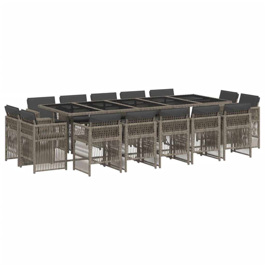 vidaXL Σετ Τραπεζαρίας Κήπου 15 τεμ. Γκρι Συνθετικό Ρατάν με Μαξιλάρια