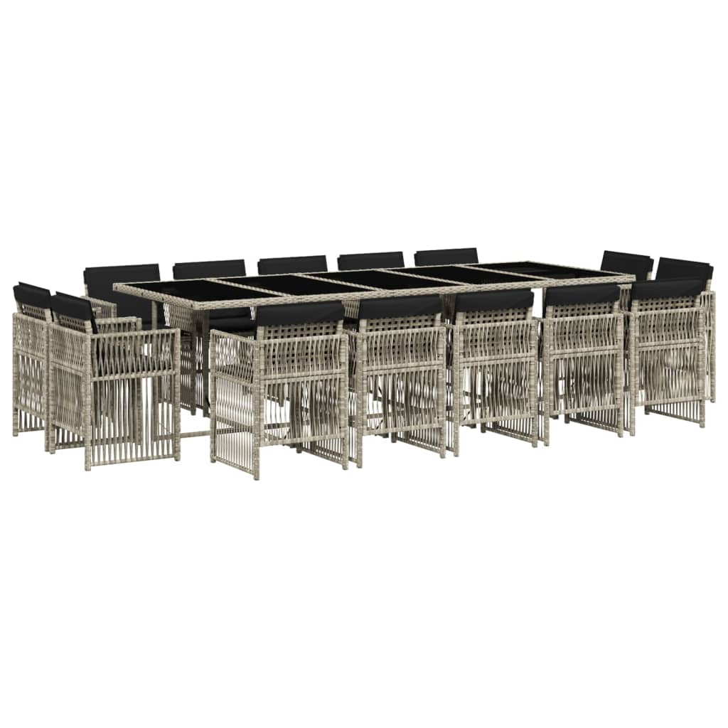 vidaXL Σετ Τραπεζαρίας Κήπου 15 τεμ. Αν. Γκρι Συνθ. Ρατάν με Μαξιλάρια