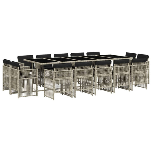 vidaXL Σετ Τραπεζαρίας Κήπου 15 τεμ. Αν. Γκρι Συνθ. Ρατάν με Μαξιλάρια