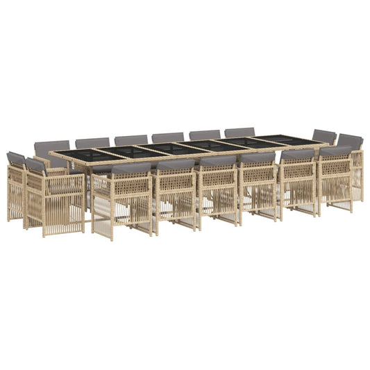 vidaXL Σετ Τραπεζαρίας Κήπου 17 τεμ Μικτό Μπεζ Συνθ. Ρατάν & Μαξιλάρια