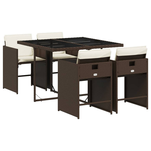 vidaXL Σετ Τραπεζαρίας Κήπου 5 Τεμαχίων Καφέ Συνθ. Ρατάν με Μαξιλάρια