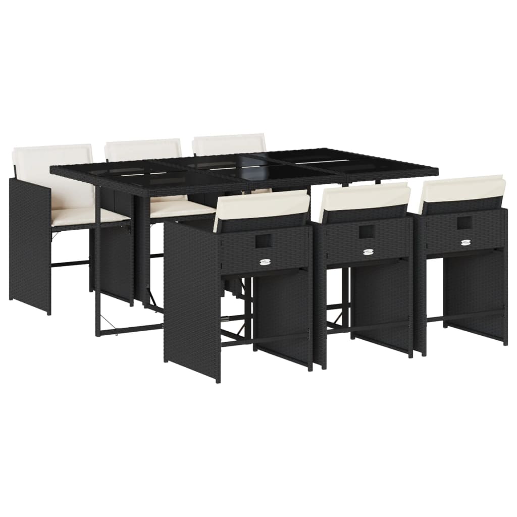 vidaXL Σετ Τραπεζαρίας Κήπου 7 Τεμ. Μαύρο Συνθετικό Ρατάν με Μαξιλάρια