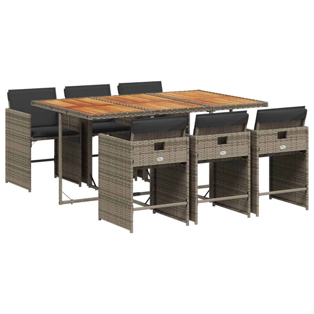 vidaXL Σετ Τραπεζαρίας Κήπου 7 τεμ. Γκρι Συνθ. Ρατάν με Μαξιλάρια