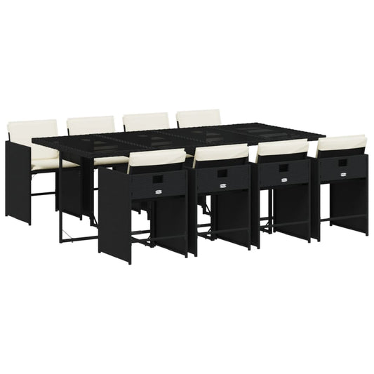vidaXL Σετ Τραπεζαρίας Κήπου 9 τεμ Μαύρο από Συνθ. Ρατάν με Μαξιλάρια