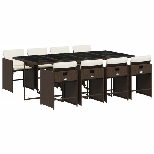 vidaXL Σετ Τραπεζαρίας Κήπου 9 τεμ. Καφέ Συνθετικό Ρατάν με Μαξιλάρια