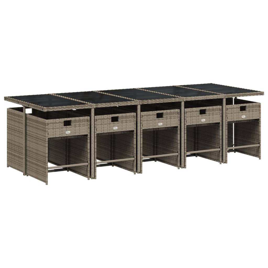 vidaXL Σετ Τραπεζαρίας Κήπου 11 Τεμαχίων Γκρι Συνθ. Ρατάν με Μαξιλάρια