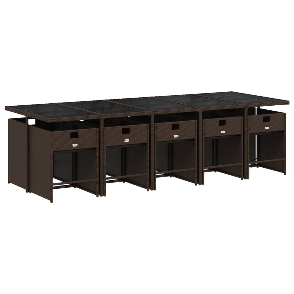 vidaXL Σετ Τραπεζαρίας Κήπου 11 τεμ. Καφέ Συνθετικό Ρατάν με Μαξιλάρια