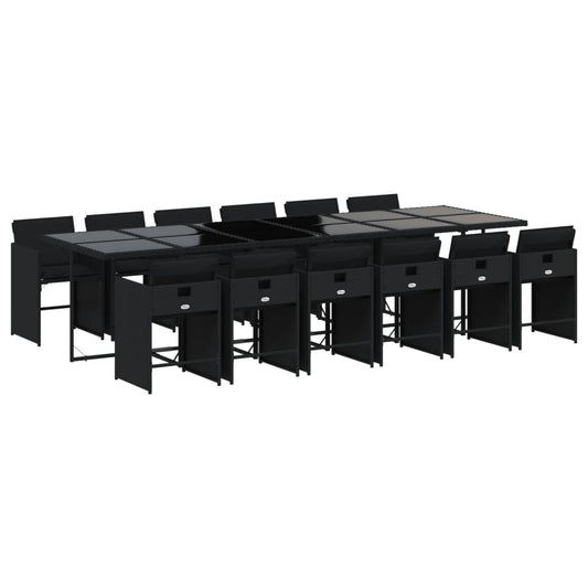 vidaXL Σετ Τραπεζαρίας Κήπου 13τεμ. Μαύρο από Συνθ. Ρατάν με Μαξιλάρια
