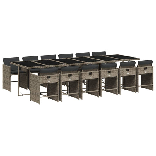 vidaXL Τραπεζαρία Κήπου 13 Τεμαχίων Γκρι Συνθετικό Ρατάν με Μαξιλάρια