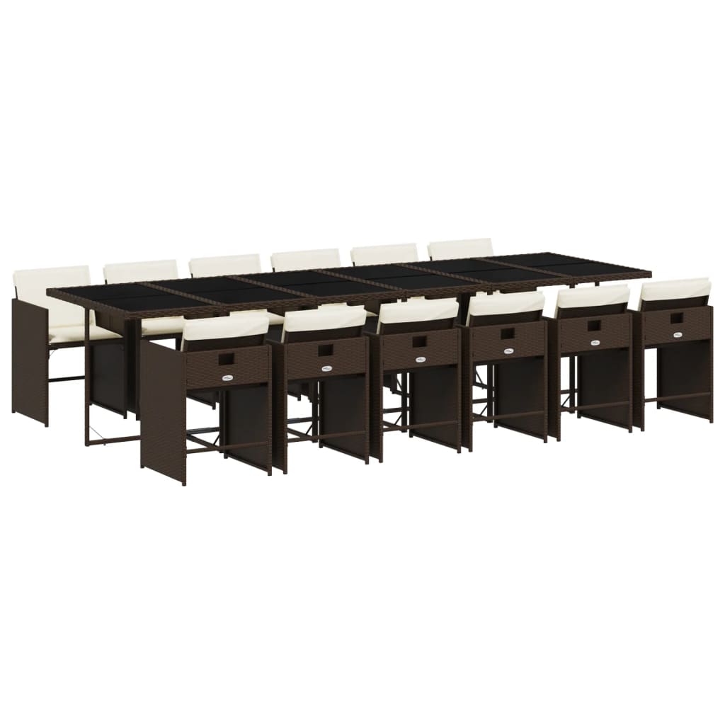 vidaXL Σετ Τραπεζαρίας Κήπου 13 τεμ. Καφέ από Συνθ. Ρατάν με Μαξιλάρια