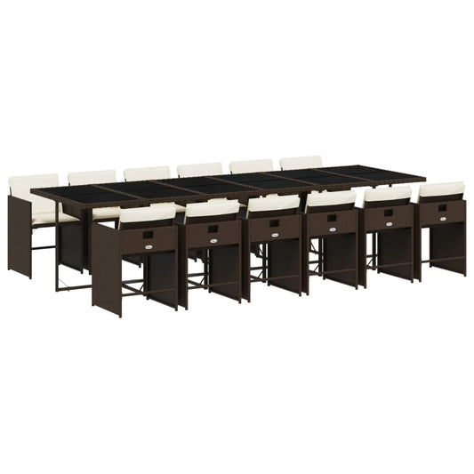 vidaXL Σετ Τραπεζαρίας Κήπου 13 τεμ. Καφέ από Συνθ. Ρατάν με Μαξιλάρια