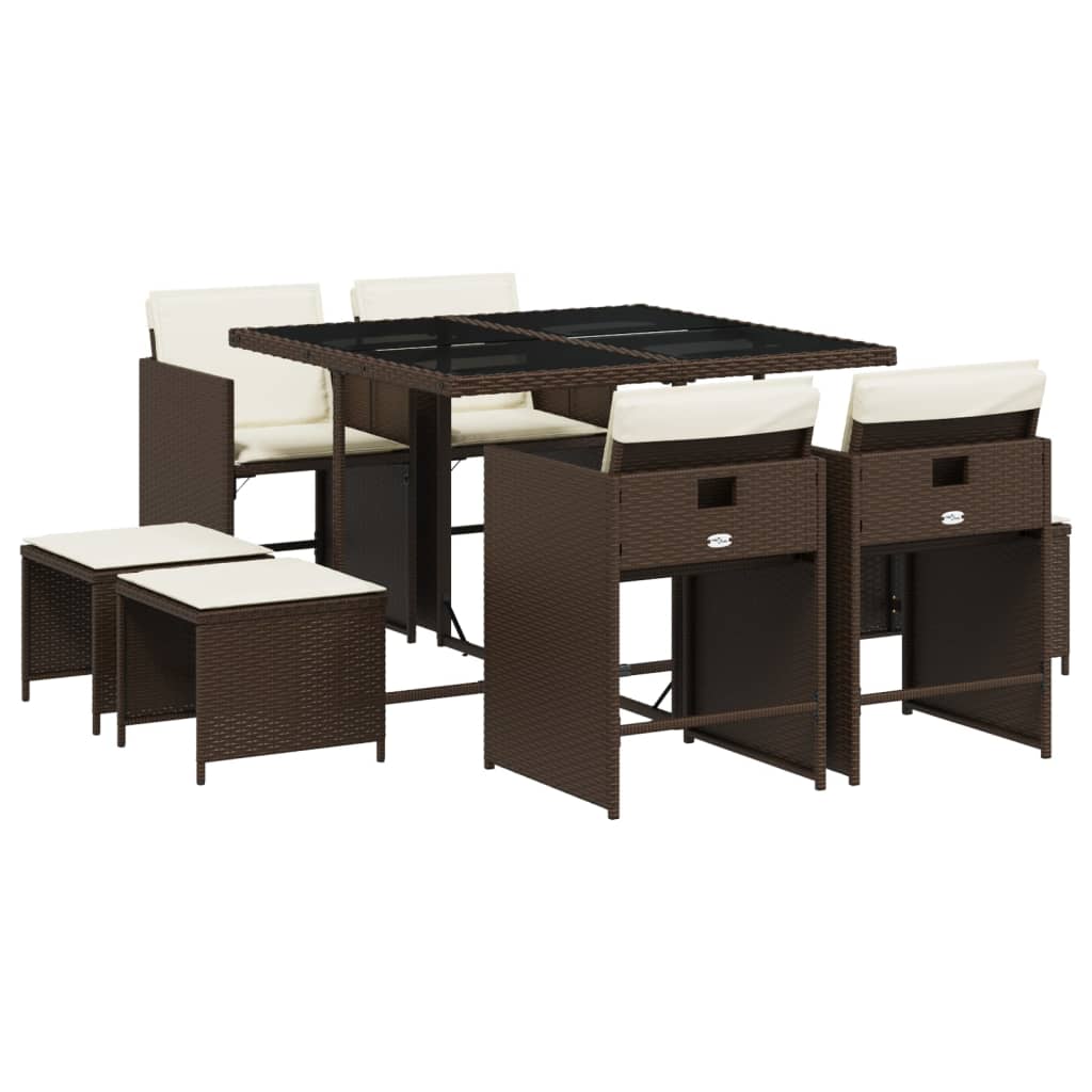 vidaXL Σετ Τραπεζαρίας Κήπου 9 τεμ. Καφέ Συνθετικό Ρατάν με Μαξιλάρια