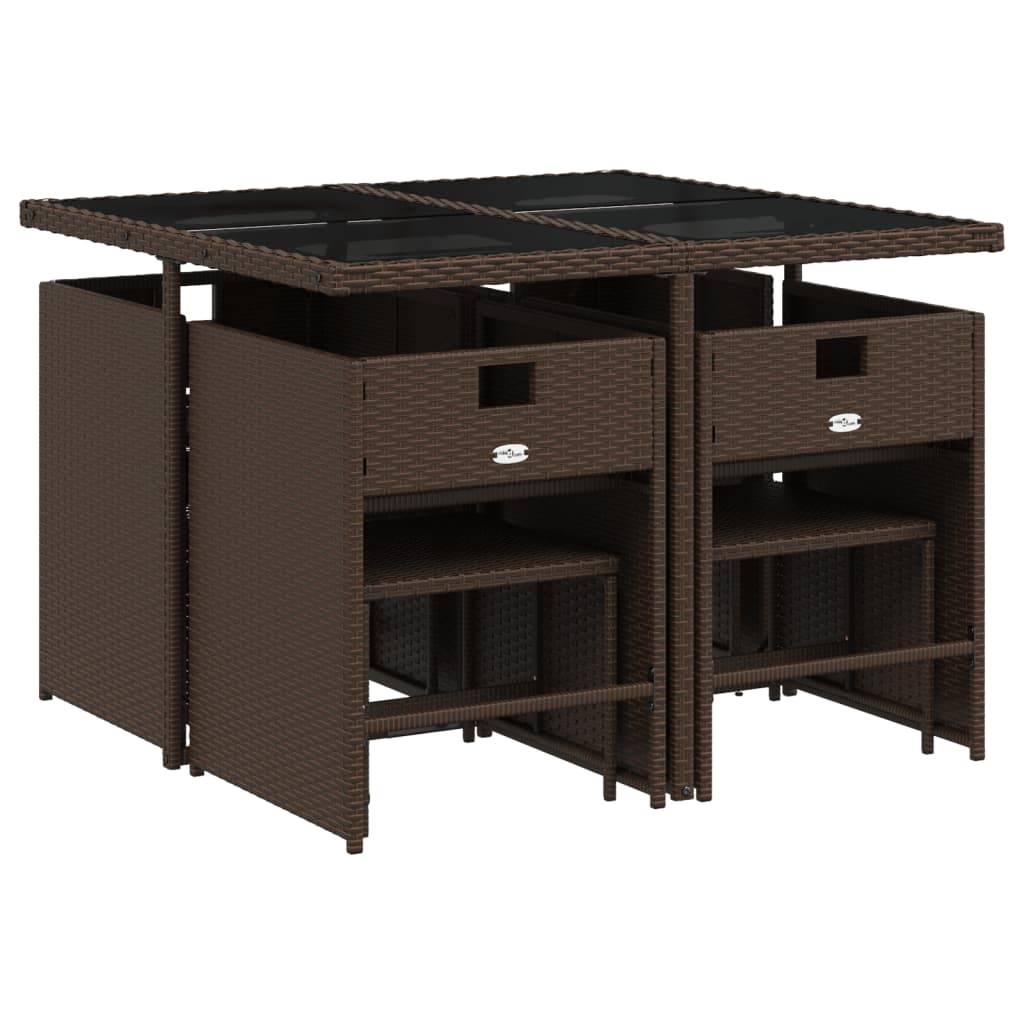 vidaXL Σετ Τραπεζαρίας Κήπου 9 τεμ. Καφέ Συνθετικό Ρατάν με Μαξιλάρια