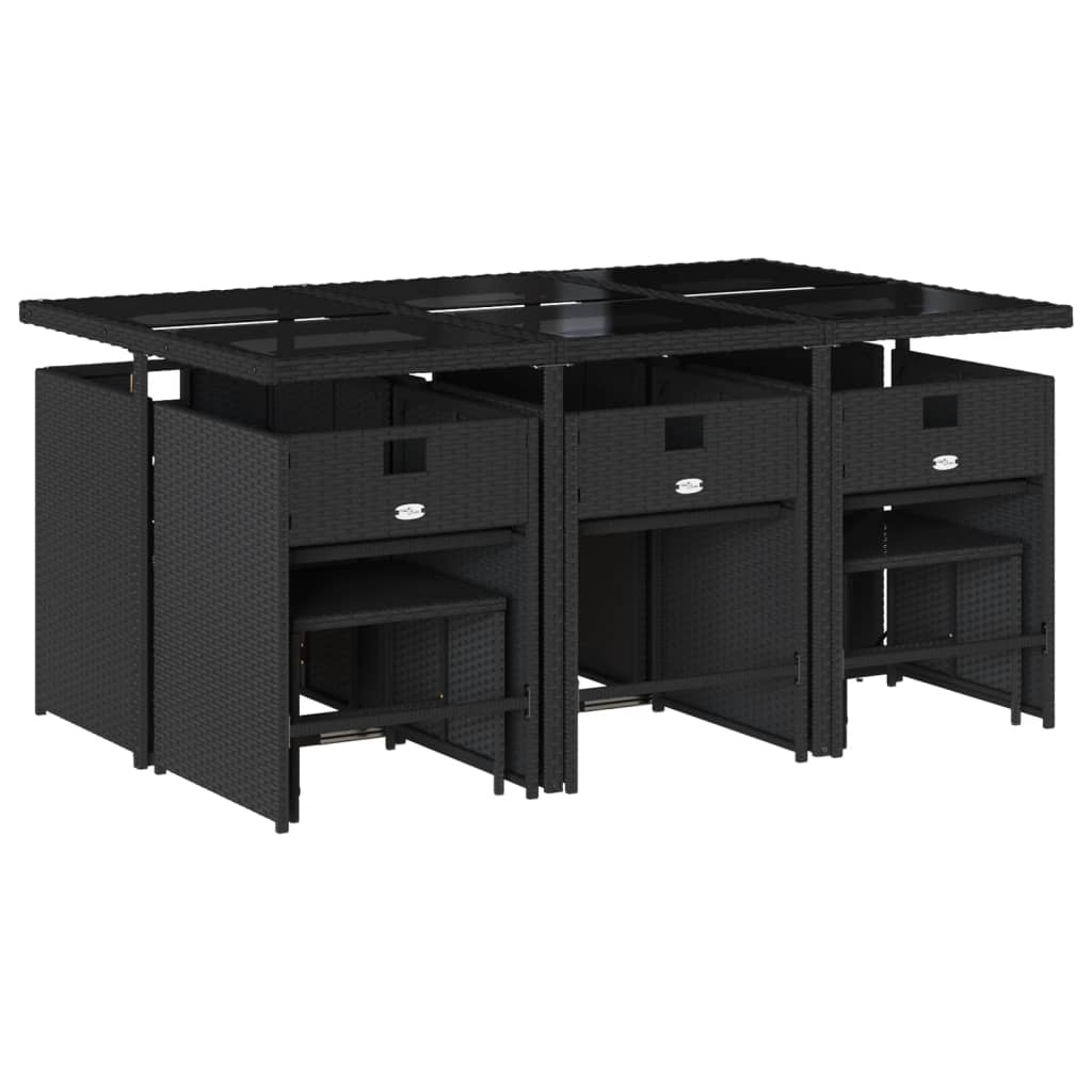 vidaXL Σετ Τραπεζαρίας Κήπου 11 τεμ Μαύρο από Συνθ. Ρατάν με Μαξιλάρια