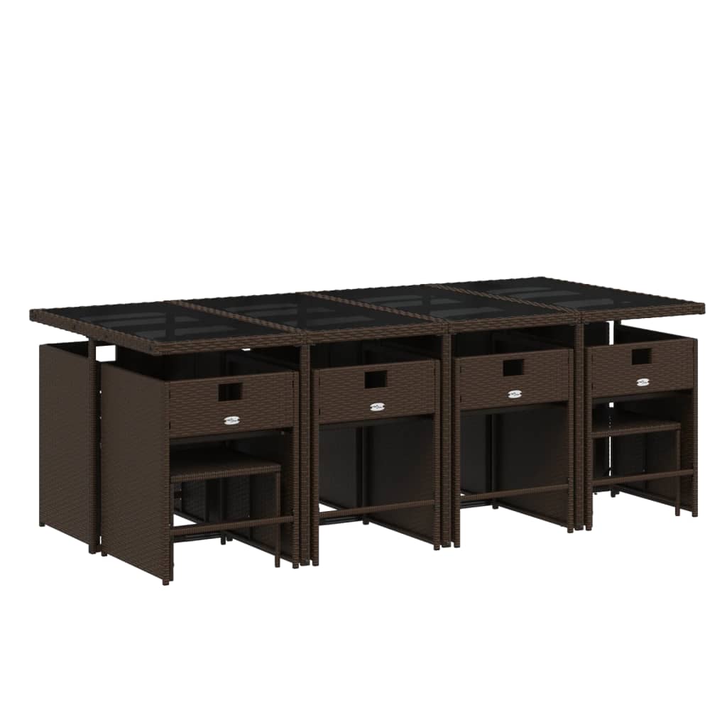 vidaXL Σετ Τραπεζαρίας Κήπου 13 τεμ. Καφέ από Συνθ. Ρατάν με Μαξιλάρια