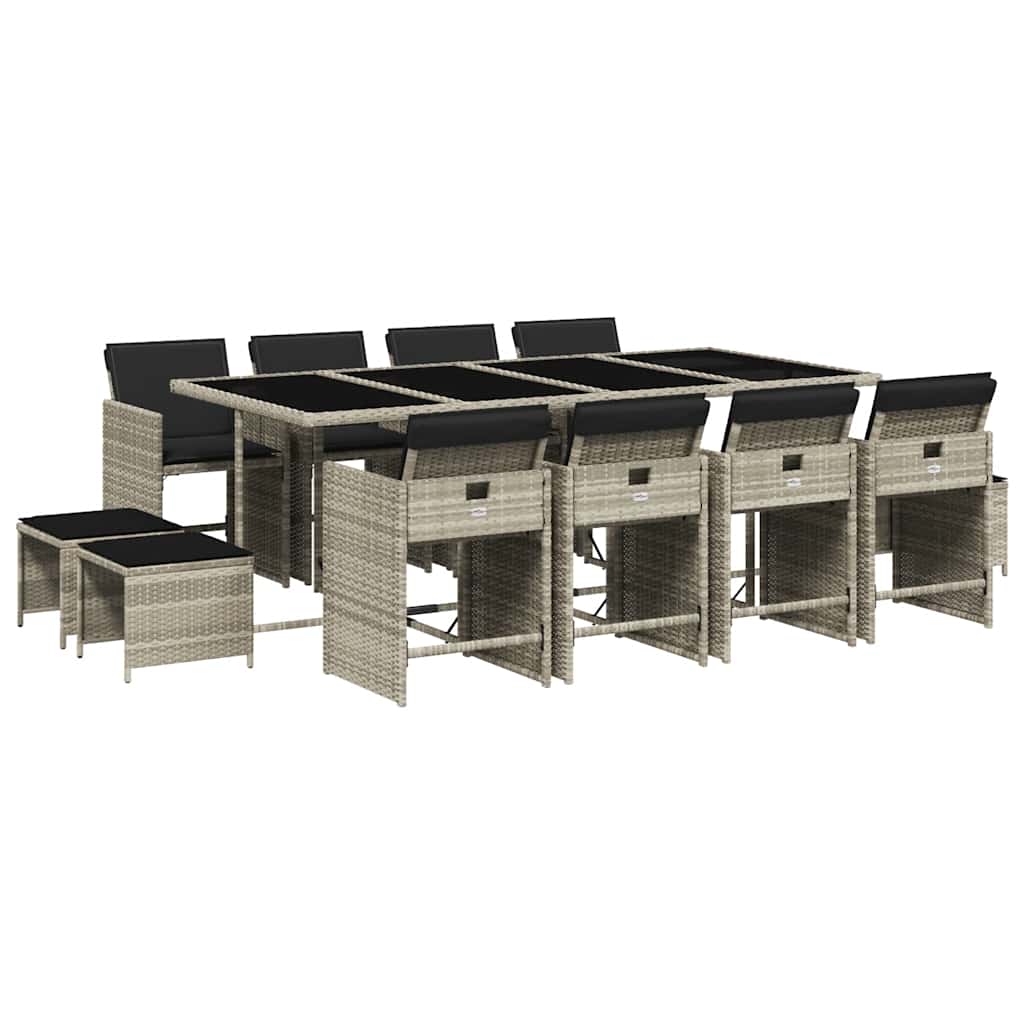 vidaXL Τραπεζαρία Κήπου 13 Τεμαχίων Γκρι Συνθετικό Ρατάν με Μαξιλάρια