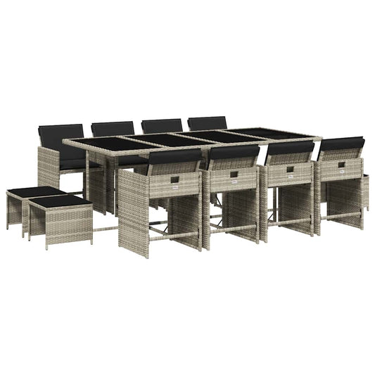 vidaXL Τραπεζαρία Κήπου 13 Τεμαχίων Γκρι Συνθετικό Ρατάν με Μαξιλάρια