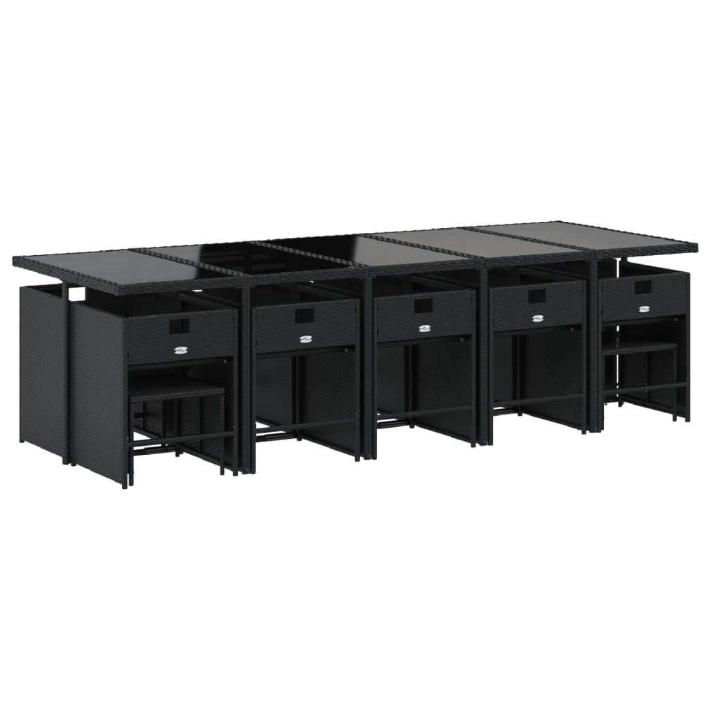 vidaXL Σετ Τραπεζαρίας Κήπου 15 τεμ Μαύρο από Συνθ. Ρατάν με Μαξιλάρια