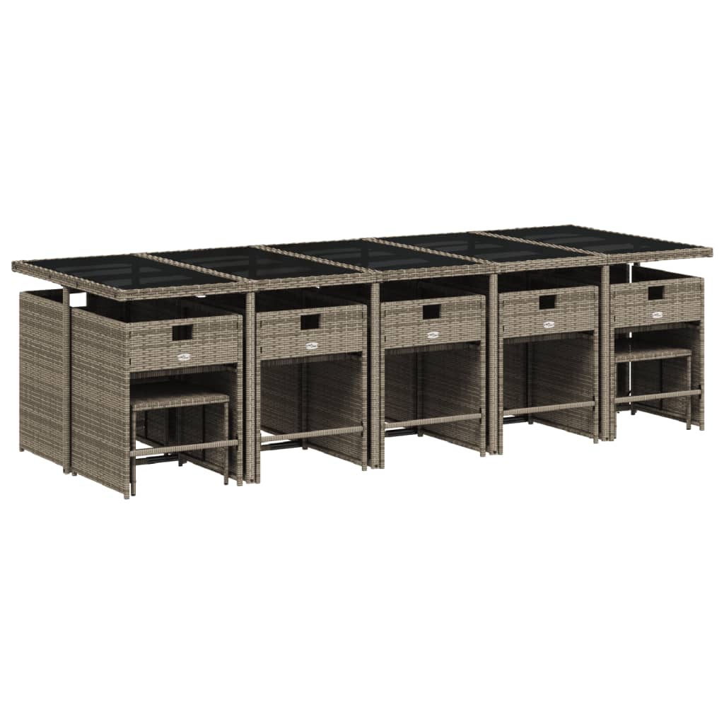 vidaXL Σετ Τραπεζαρίας Κήπου 15 τεμ. Γκρι Συνθετικό Ρατάν με Μαξιλάρια