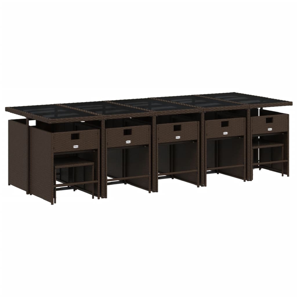 vidaXL Σετ Τραπεζαρίας Κήπου 15 τεμ Καφέ από Συνθ. Ρατάν με Μαξιλάρια