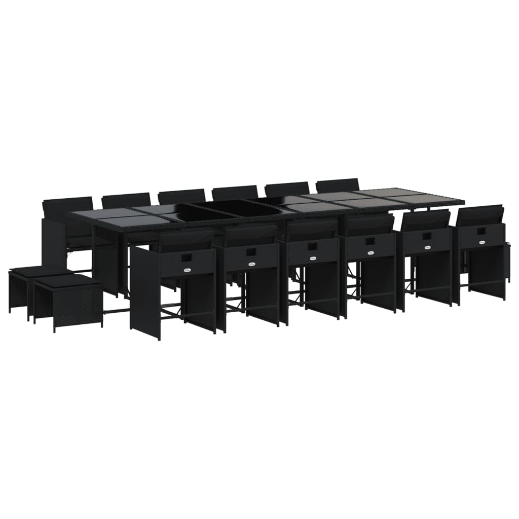 vidaXL Σετ Τραπεζαρίας Κήπου 17 τεμ Μαύρο από Συνθ. Ρατάν με Μαξιλάρια