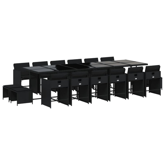 vidaXL Σετ Τραπεζαρίας Κήπου 17 τεμ Μαύρο από Συνθ. Ρατάν με Μαξιλάρια