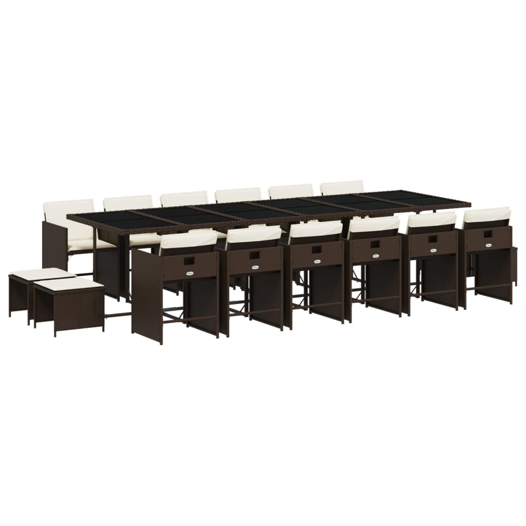 vidaXL Σετ Τραπεζαρίας Κήπου 17 τεμ Καφέ από Συνθ. Ρατάν με Μαξιλάρια